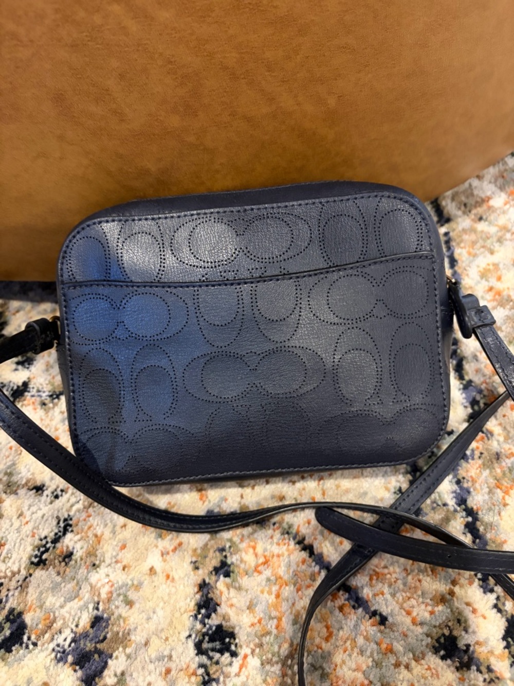 Coach Mini Camera Bag Navy Signature Perforated Leather Crossbody - Picture 3 of 8